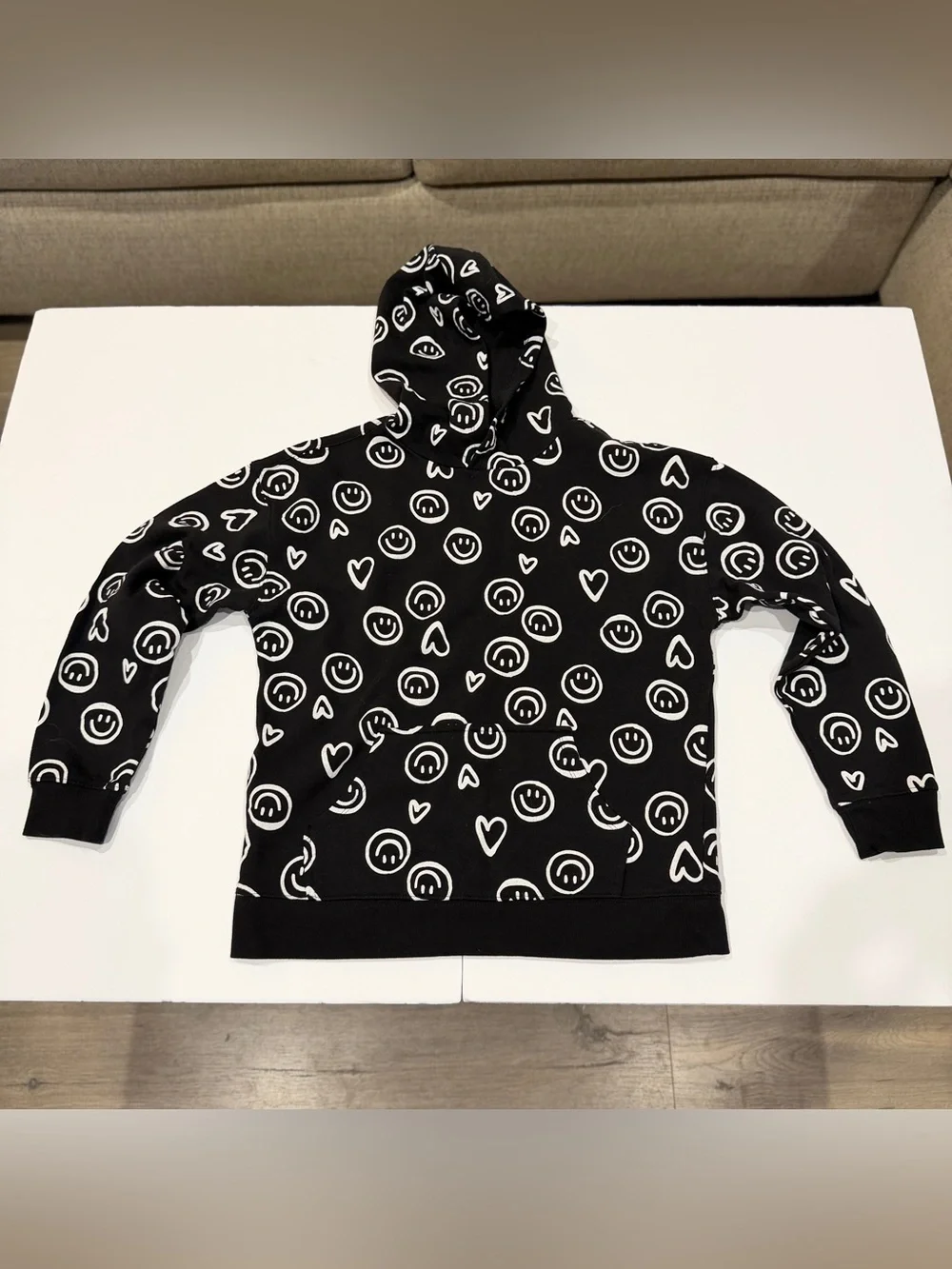 Wonder Nation Kidcore Black & White Smiley Face Sweatsuit Outfit Set size 10-12